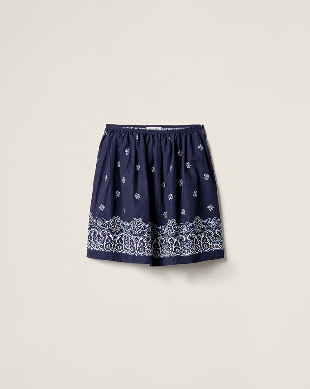 Printed slubbed poplin skirt